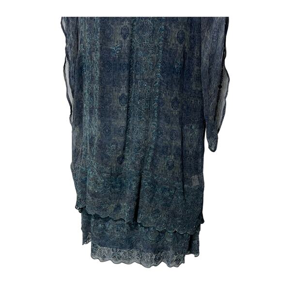 Sundance Womens 16 2-pc Midi Slip Dress Sheer Overlay Embroidered Sequin Blue - Picture 6 of 14